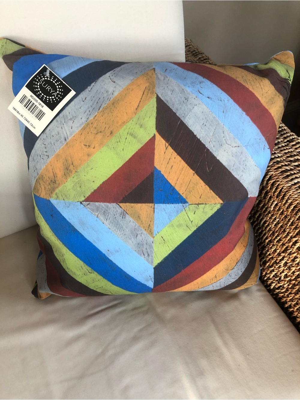 Multicolor Geometric Accent Pillow - Blue & Green Pattern
